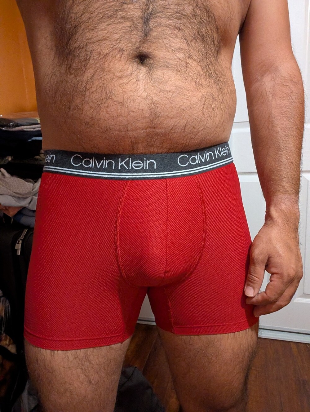 Calvin Klein Red Mesh Boxer Briefs with Black Logo Waistband